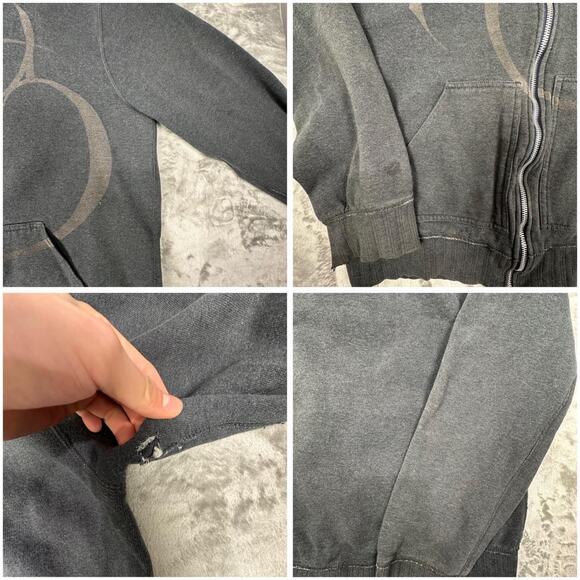 Distressed Vintage Y2K Hurley Big Logo Grey/White Stitching Full-zip Hoodie L - Picture 6 of 7